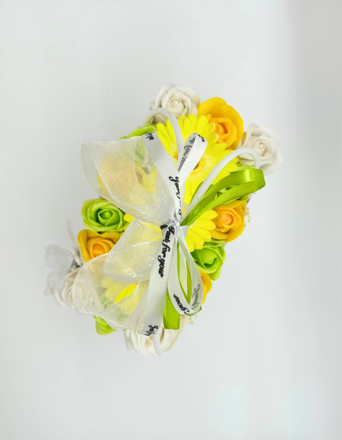 Aranjament floral tip cos "Lime & Sunshine"