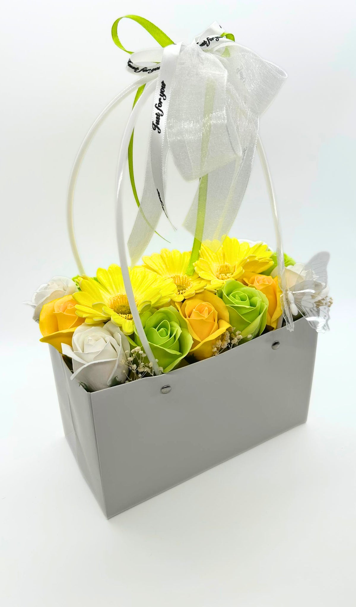 Aranjament floral tip cos "Lime & Sunshine"