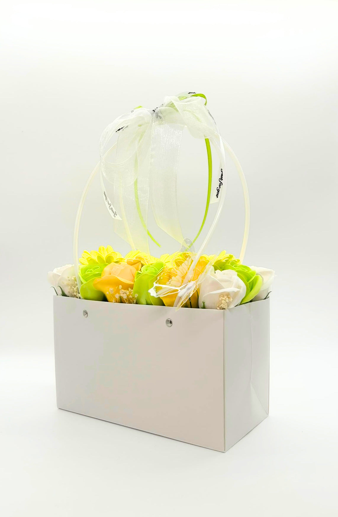 Aranjament floral tip cos "Lime & Sunshine"