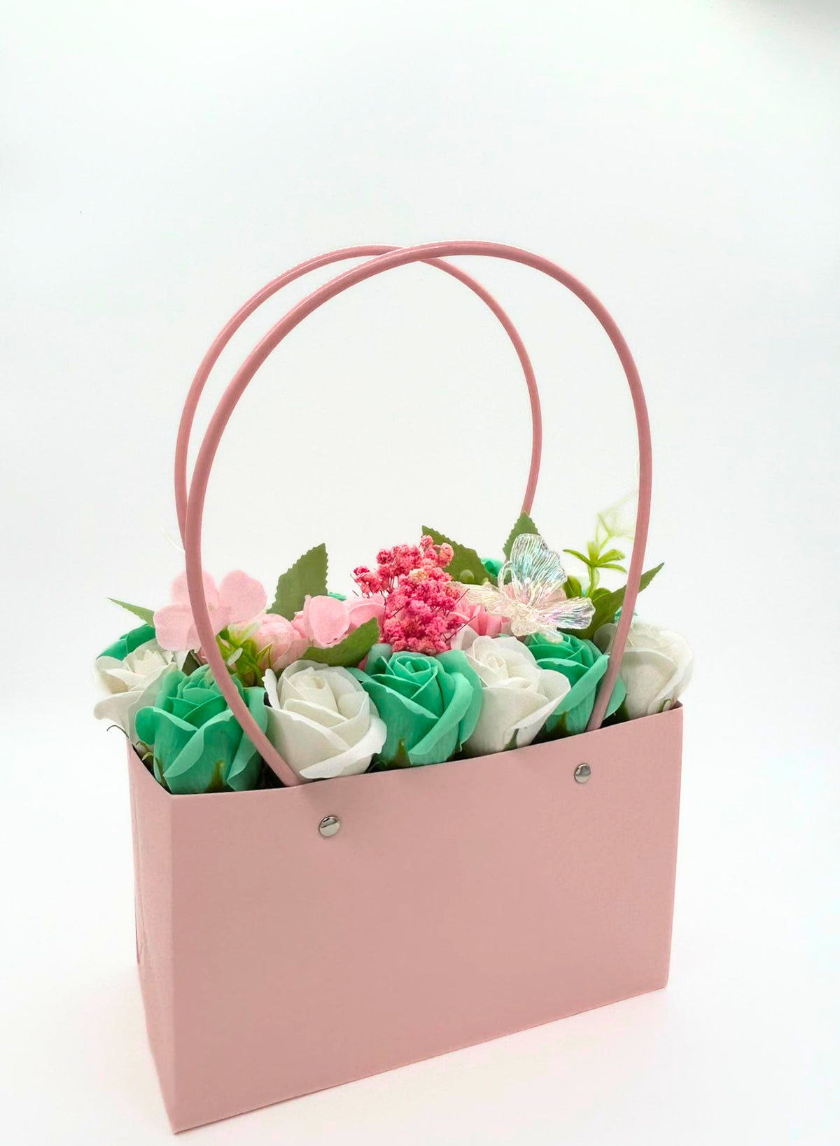 Aranjament floral tip cos "Mint & blush"