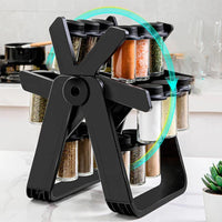 Set 18 recipiente condimente cu suport rotativ, 34x23 cm, pivotant 360°, negru