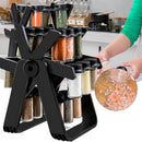 Set 18 recipiente condimente cu suport rotativ, 34x23 cm, pivotant 360°, negru