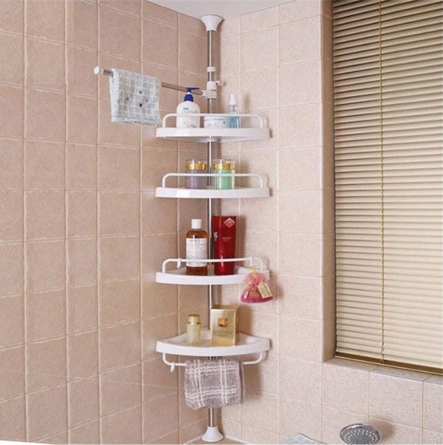 Etajera colt pentru baie si dus, 4 sau 5 rafturi, inaltime reglabila 305cm, montare pe colt