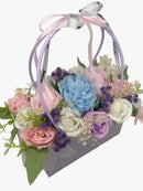 Aranjament din flori parfumate de sapun "PASTEL DREAM" tip cosulet