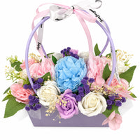 Aranjament din flori parfumate de sapun "PASTEL DREAM" tip cosulet