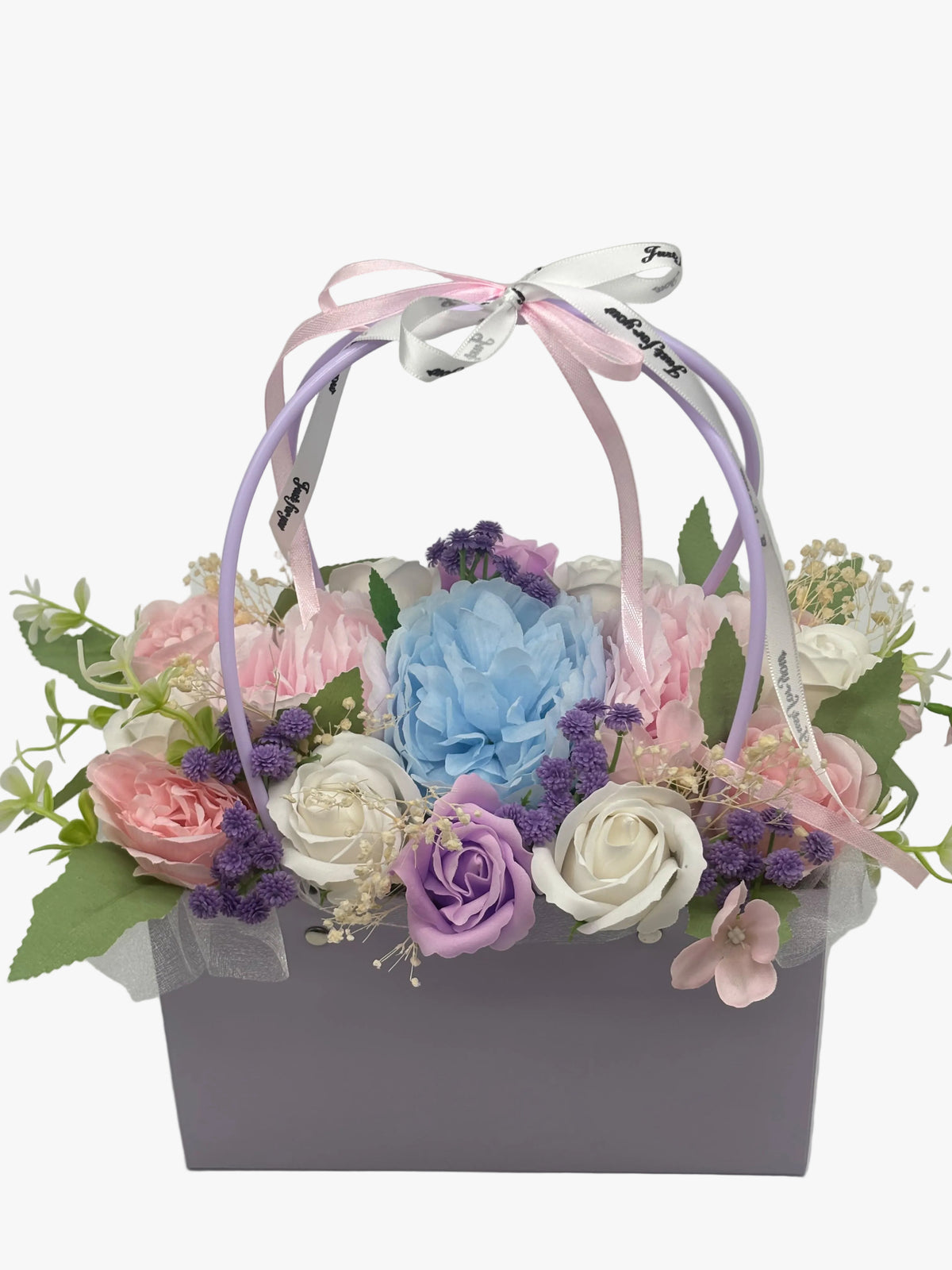 Aranjament din flori parfumate de sapun "PASTEL DREAM" tip cosulet