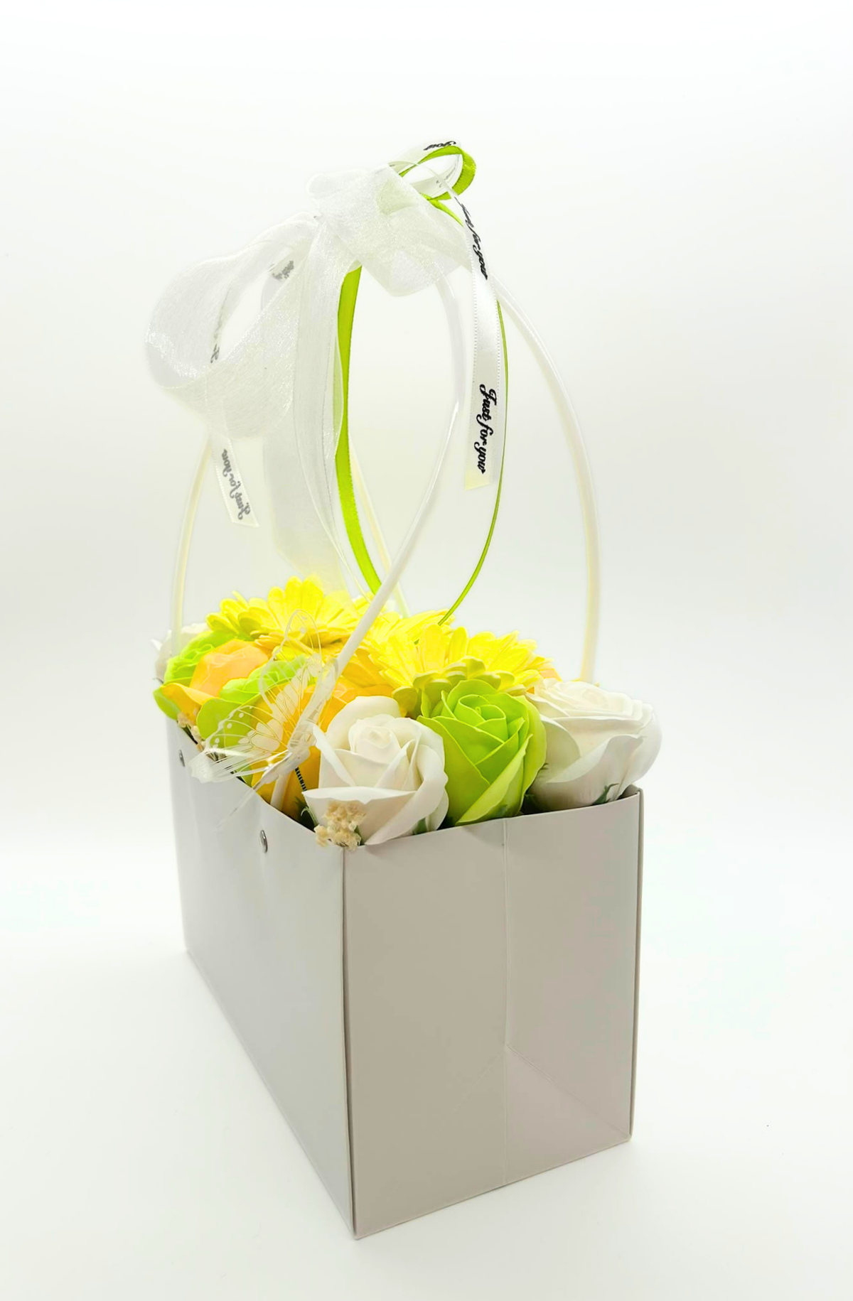 Aranjament floral tip cos "Lime & Sunshine"