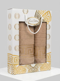 Set Cadou 2 prosoape baie,lux cotton-catifelat 100% ,model grecesc,cutie cadou
