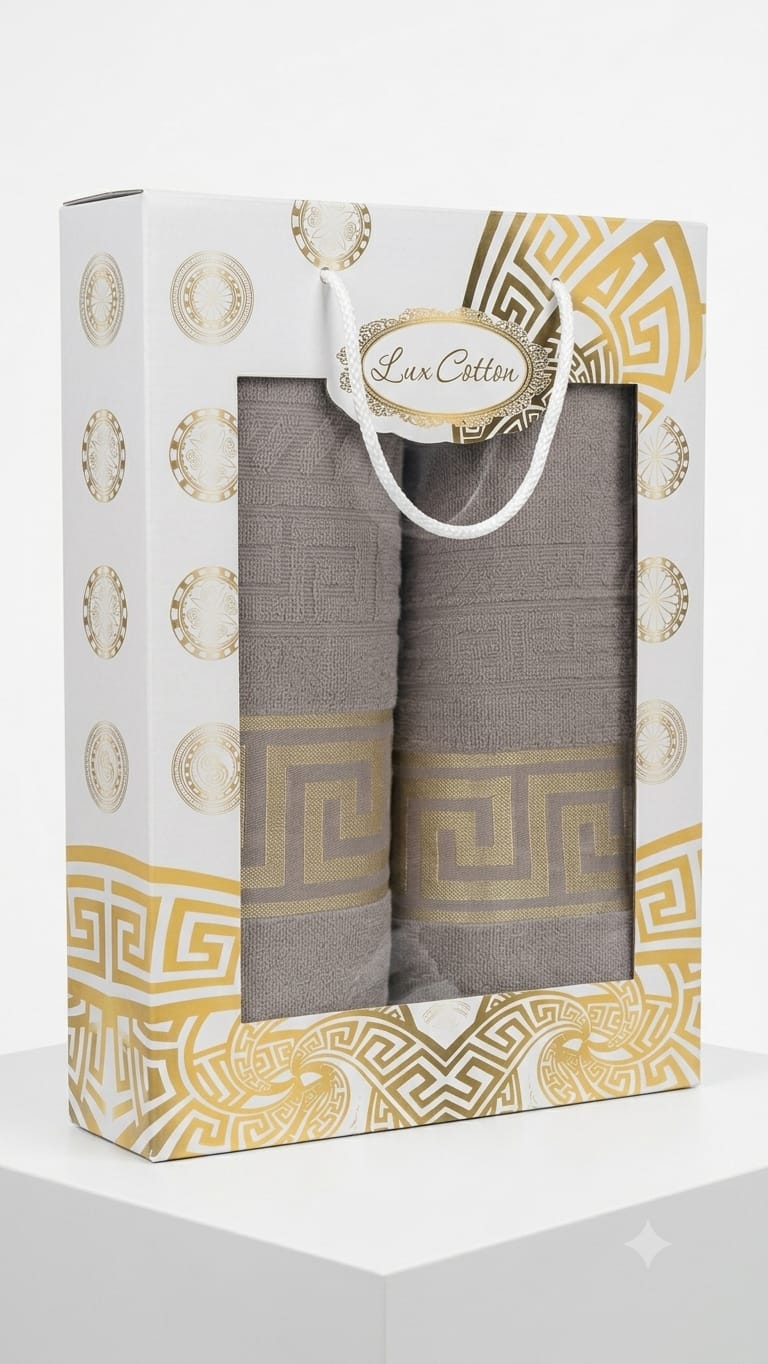 Set Cadou 2 prosoape baie,lux cotton-catifelat 100% ,model grecesc,cutie cadou