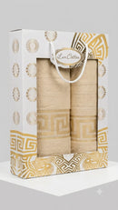 Set Cadou 2 prosoape baie,lux cotton-catifelat 100% ,model grecesc,cutie cadou