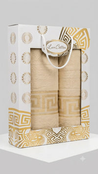 Set Cadou 2 prosoape baie,lux cotton-catifelat 100% ,model grecesc,cutie cadou