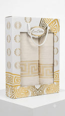 Set Cadou 2 prosoape baie,lux cotton-catifelat 100% ,model grecesc,cutie cadou