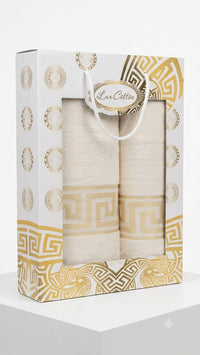 Set Cadou 2 prosoape baie,lux cotton-catifelat 100% ,model grecesc,cutie cadou