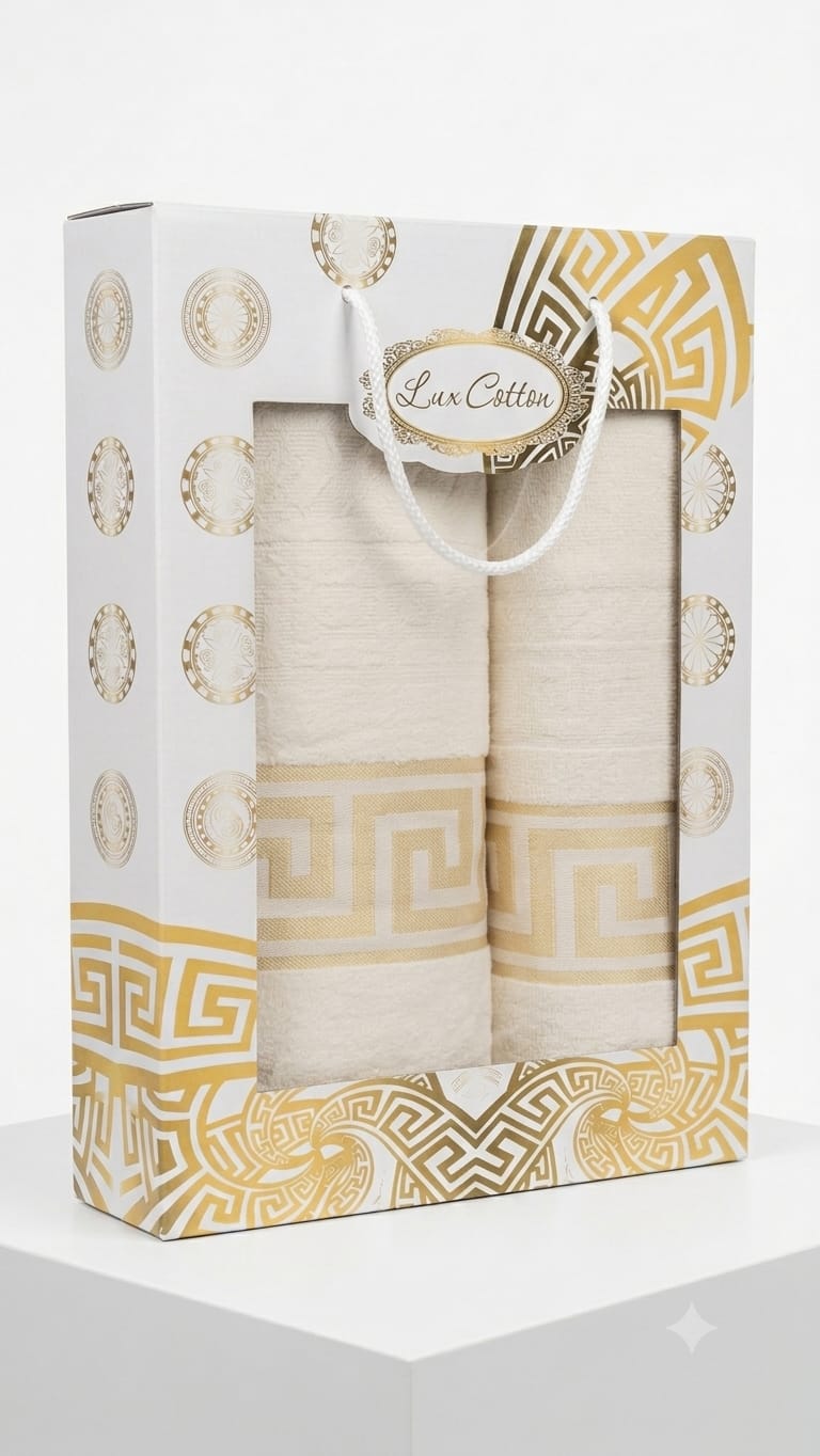 Set Cadou 2 prosoape baie,lux cotton-catifelat 100% ,model grecesc,cutie cadou