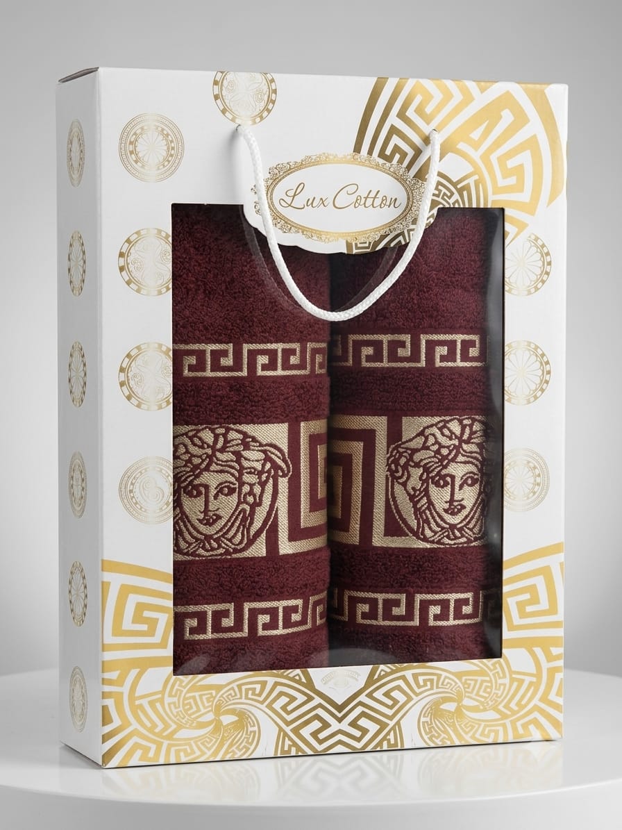 Set Cadou 2 Prosoape Lux Cotton Premium – Bumbac 100%, Model Grecesc Brodat