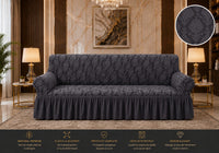 Husa elastica pentru canapea 3 locuri cu volanase, model Jacquard