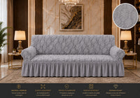Husa elastica pentru canapea 3 locuri cu volanase, model Jacquard