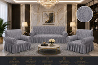 Set huse pentru canapea 3 Locuri si 2 fotolii, cu volanas, model Jacquard