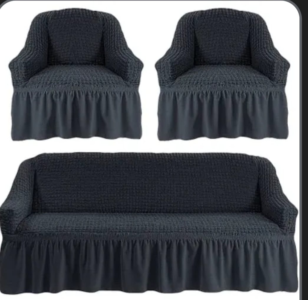 Set 3 huse elastice pentru canapea de 3 locuri + 2 fotolii, Creponat