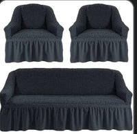 Set 3 huse elastice pentru canapea de 3 locuri + 2 fotolii, Creponat