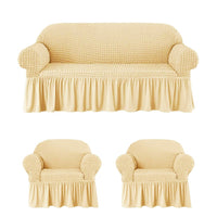 Set 3 huse elastice pentru canapea de 3 locuri + 2 fotolii, Creponat