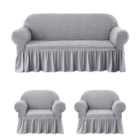 Set 3 huse elastice pentru canapea de 3 locuri + 2 fotolii, Creponat
