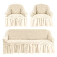Set 3 huse elastice pentru canapea de 3 locuri + 2 fotolii, Creponat