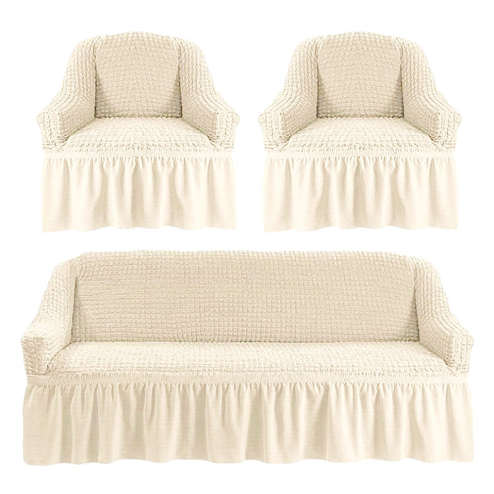 Set 3 huse elastice pentru canapea de 3 locuri + 2 fotolii, Creponat