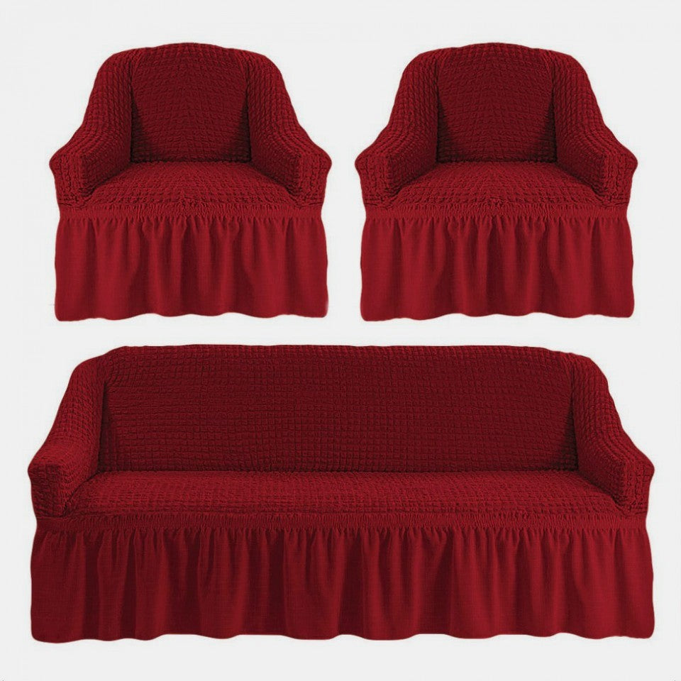 Set 3 huse elastice pentru canapea de 3 locuri + 2 fotolii, Creponat