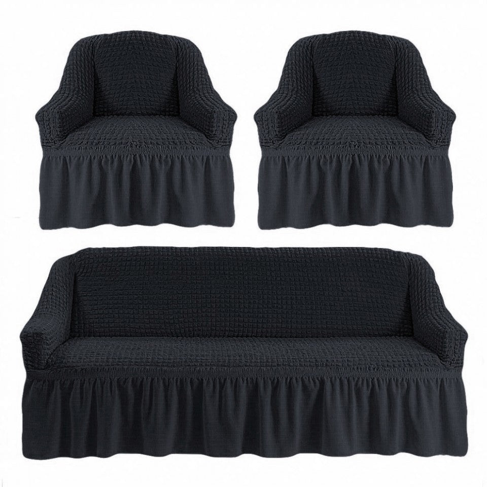 Set 3 huse elastice pentru canapea de 3 locuri + 2 fotolii, Creponat