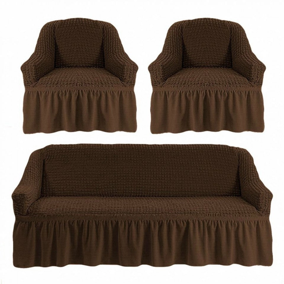 Set 3 huse elastice pentru canapea de 3 locuri + 2 fotolii, Creponat